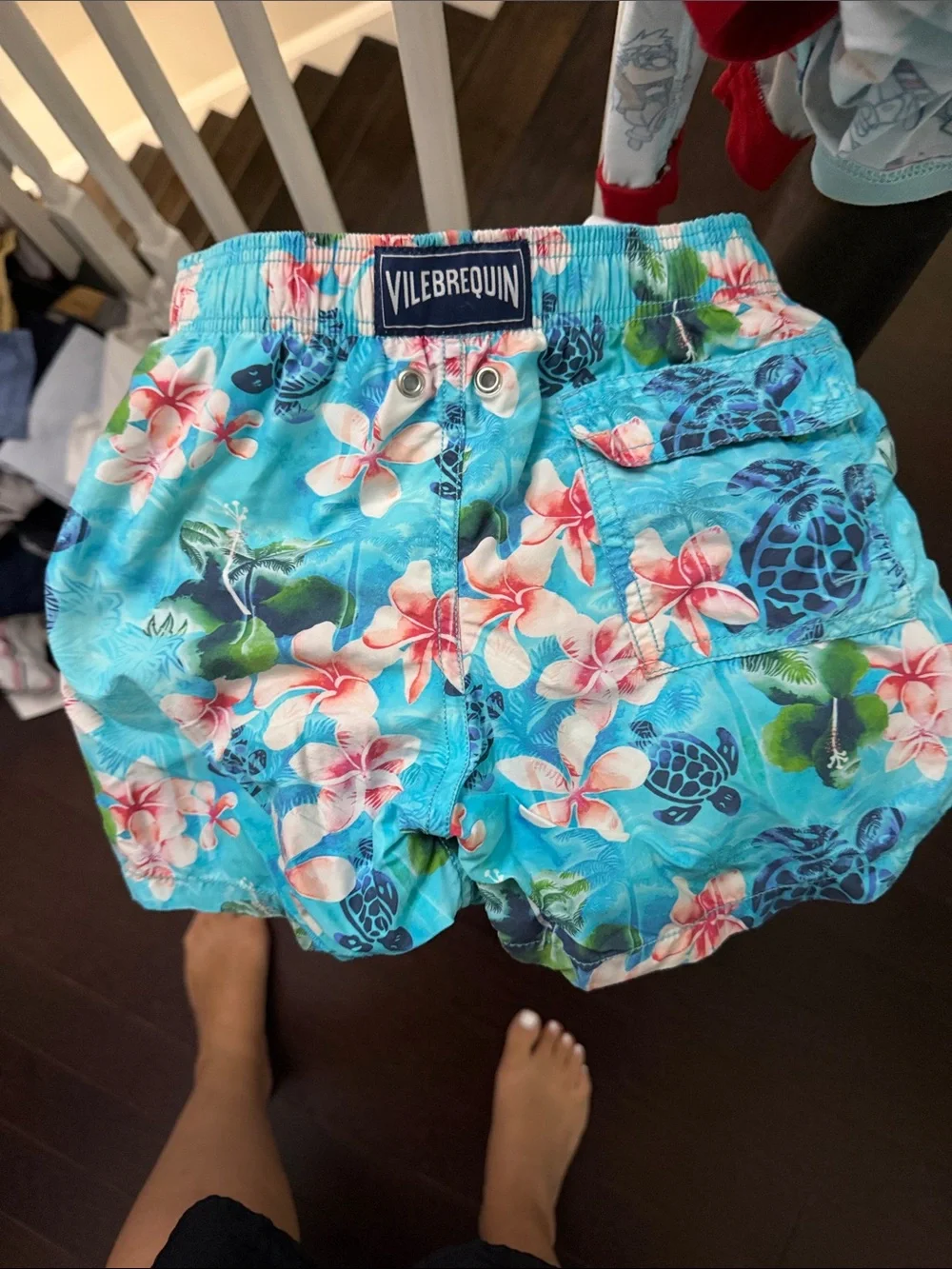 Vilebrequin Kids Turquoise Floral & Turtle Swim Trunks